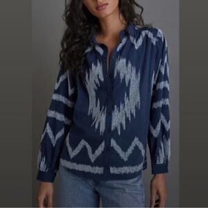 Pilcro Anthropologie Women Button Up Shirt Size XS Blue Western, Oversized Boho